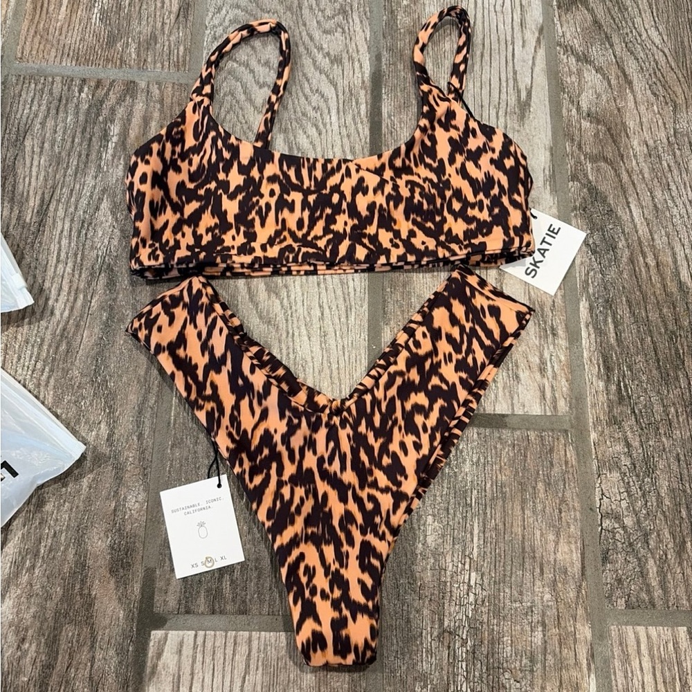 Skatie Orange and Black Leopard Print Bikini